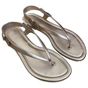 Tory Burch Rose Gold Metallic Leather Minnie Travel Sandal